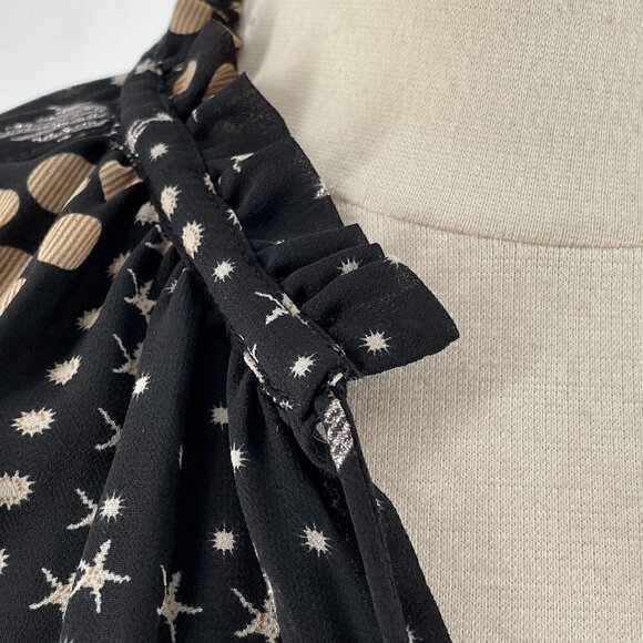 Current Air Black Gold Star Dot Print Long Sleeve Tiered Skirt Boho Mini Dress S - Picture 4 of 14